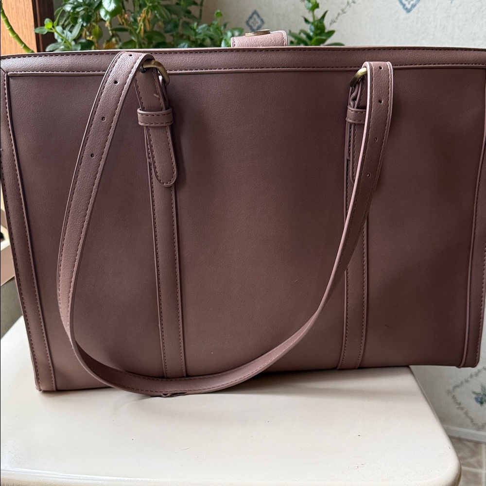 ECOSUSI Elegant Pink Beige Women's Tote Bag Vegan Leather - Picture 10 of 12